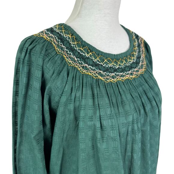 The Great NWT Sea Glass Top Palm Leaf Green Smocked Billowy Checked Cotton Top - Picture 8 of 16